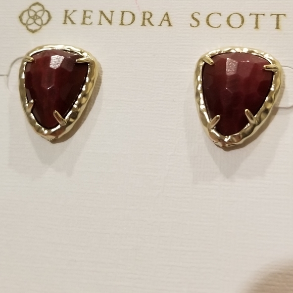 Bordeaux Tigers Eye Maroon Stud Earrings Gold Rare - Picture 3 of 5